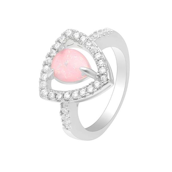 

wedding rings ufooro fire opal triangle design silver color unique blue/pink jewelry engagement for women/girl gift, Slivery;golden