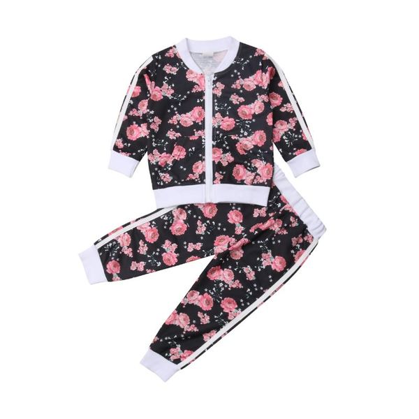 

clothing sets 2-7t kids girls clothes set floral print long sleeve sweatshirt pants cotton toddler autumn tracksuit girl outfit, White