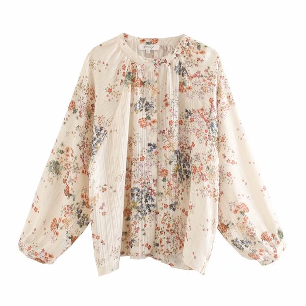 

women's & women fashion blouses spring summer crew neck elegant floral print lantern sleeve button cardigan casual chiffon bl, White