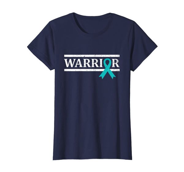 

womens ovarian cancer warrior, teal ribbon ovarian cancer shirt, White;black