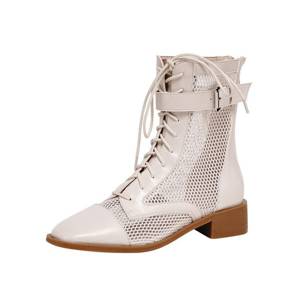 

boots short summer spring hollow middle tube breathable mesh heel shoes women, Black