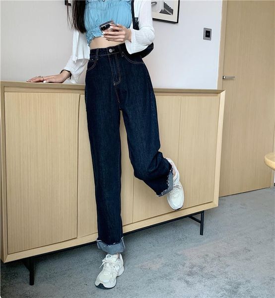 

women's jeans wide-leg autumn kong style western pants high waist, Blue