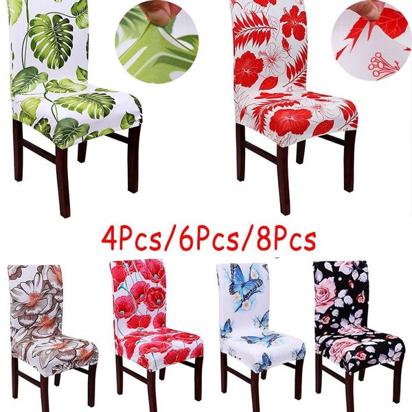 

8pcs plant animal printed chair covers dining room home dector spandex elastic cover dust-proof for wedding banquet prom