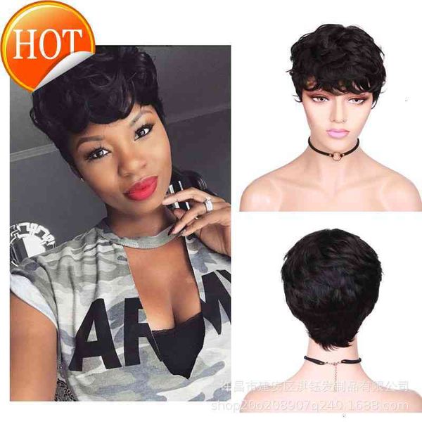 

wig fashion handsome lady classic short hair chemical fiber wig hat, Black
