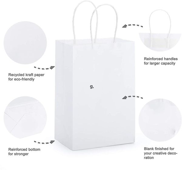 Vestuário Armazenamento Armazenamento Branco Kraft Papel Gift Gift Bags com alças para chá de bebê, festas de aniversário, restaurante takeouts rre12525