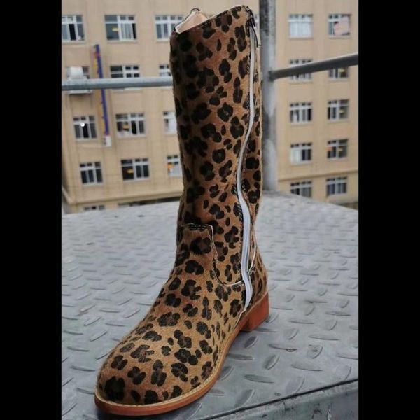

boots women leopard print 2022 autumn winter ladies fashion flat bottom shoes over the knee thigh high suede long, Black