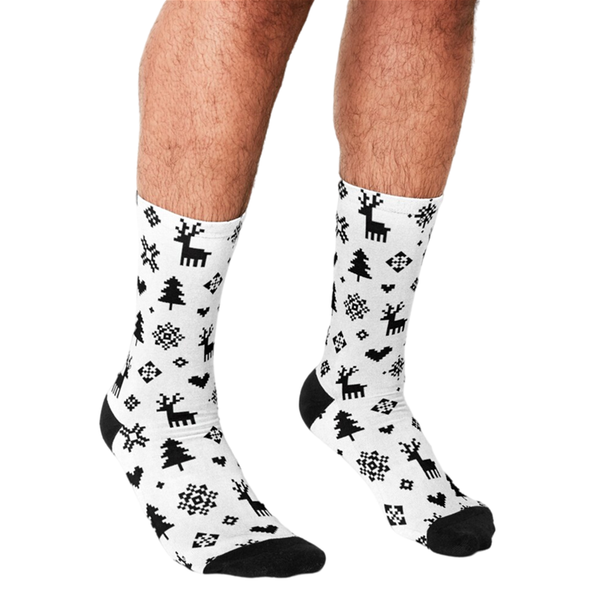 

men's socks funny men's pixel pattern winter forest printed hip hop men happy cute boys street style crazy novelty for, Black