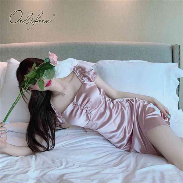 

summer women mini satin dress short sleeve backless pink slik 210513, Black;gray