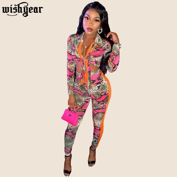 

women's jumpsuits & rompers snakeskin print women jumpsuit fashion 2021 spring color patchwork hollow out long sleeve shirt pencil pant, Black;white