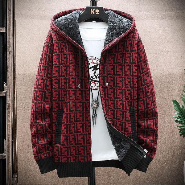 

men's sweaters fashion long sleeve cardigan plus size warm knitted zipper sweater, White;black