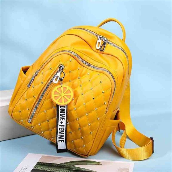 

waterproof pu leather backpacks women school bags for teenager girls yellow female travel shoulder