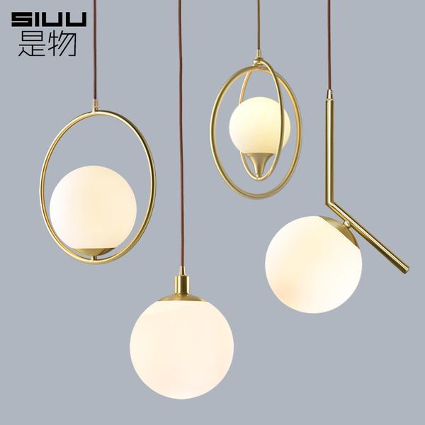 

pendant lamps siuu personality modern simple chandelier bedroom dining room milk tea shop bar golden nound glass decorative lights