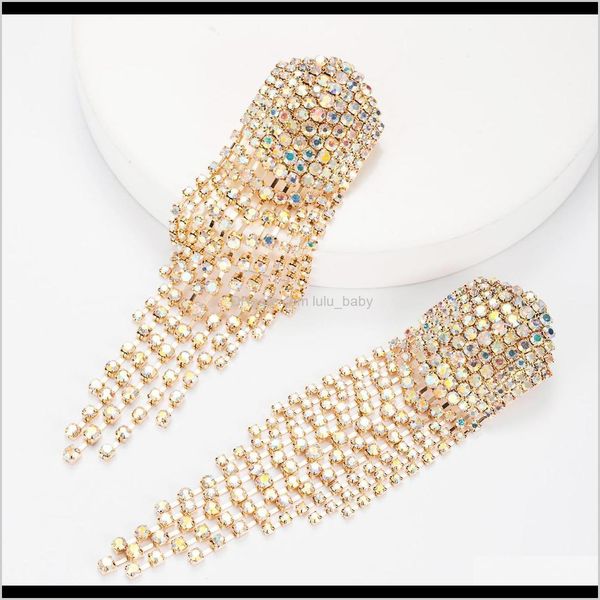

charm jewelry drop delivery 2021 personalized convex hexagonal alloy diamond long tassel earrings female temperament dinner claw chain ze2ig, Golden