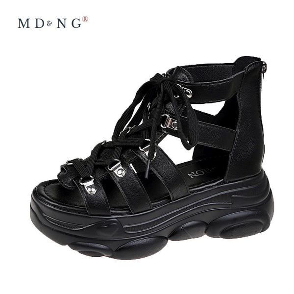 

sandals mdng summer retro platform thick bottom rome beach shoes woman vintage leather plus size sandalias, Black