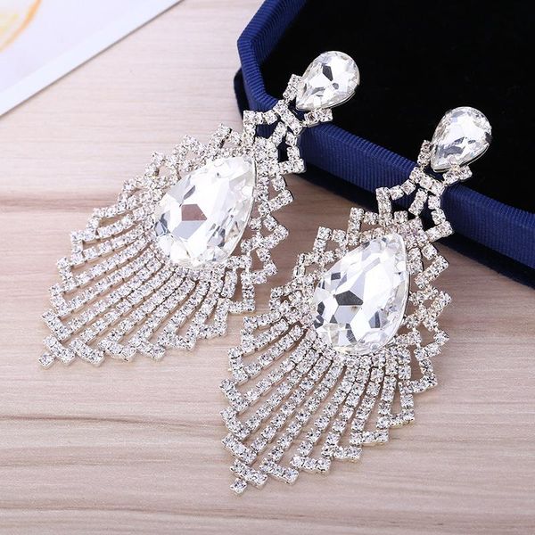

clip-on & screw back fashion chandelier wedding clip on earings rhinestone non pierced earrings for women brides bridesmaid, Silver
