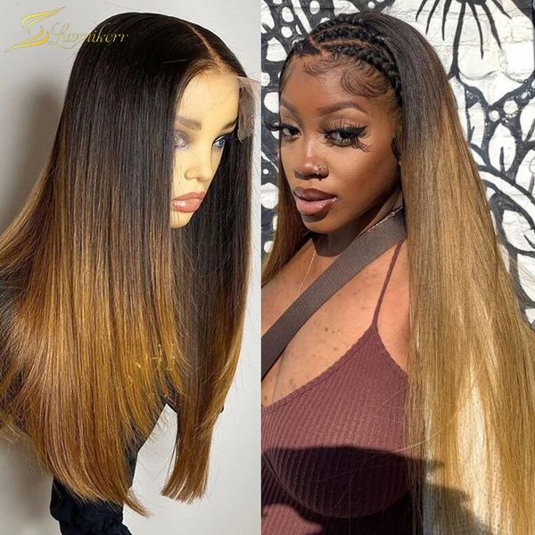 

13x6 ombre 1b 30 brown blonde long straight lace front wig full hd transparent lace frontal colored human hair wigs for women 27, Black