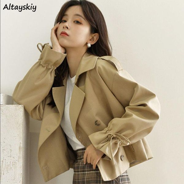 

women's trench coats design women sweet fresh students lace-up double breasted epaulet all-match spring leisure korean style outwear fa, Tan;black