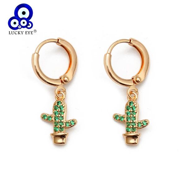 

dangle & chandelier lucky eye micro pave cactus drop earrings gold color small hanging fashion jewelry for women ladies girls ey6517, Silver