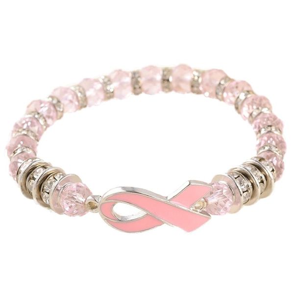 

charm bracelets fashion breast cancer awareness pink ribbon bracelet crystal beads & bangle women gifts jewelry, Golden;silver