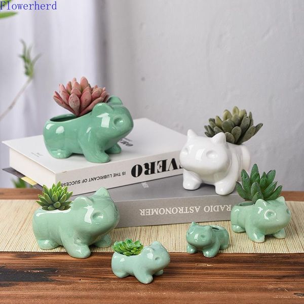 

ceramic succulent flower pot living room decoration cartoon animal planter with hole for drop decorative objects & figurines