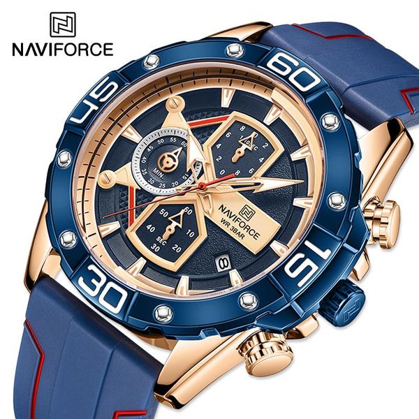 

wristwatches naviforce men's sports watches blue military silicone band wrist watch male clock fashion chronograph, Slivery;brown