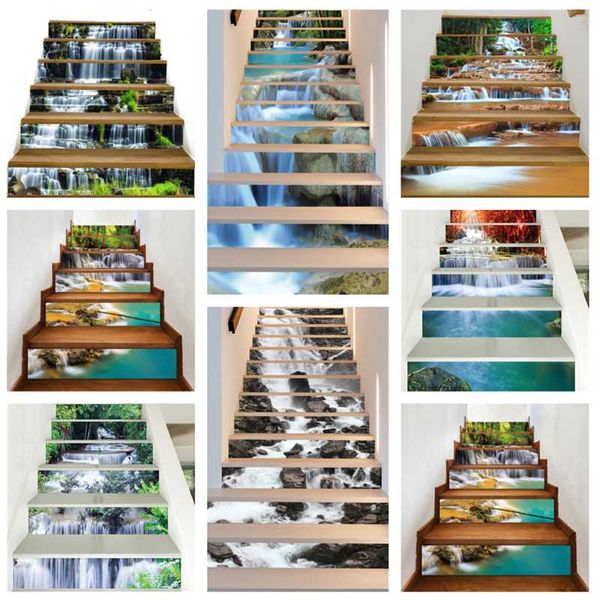 

wall stickers 6pcs 13pcs/set landscape waterfall stair floor waterproof removable self adhesive diy stairway decals murals home decor