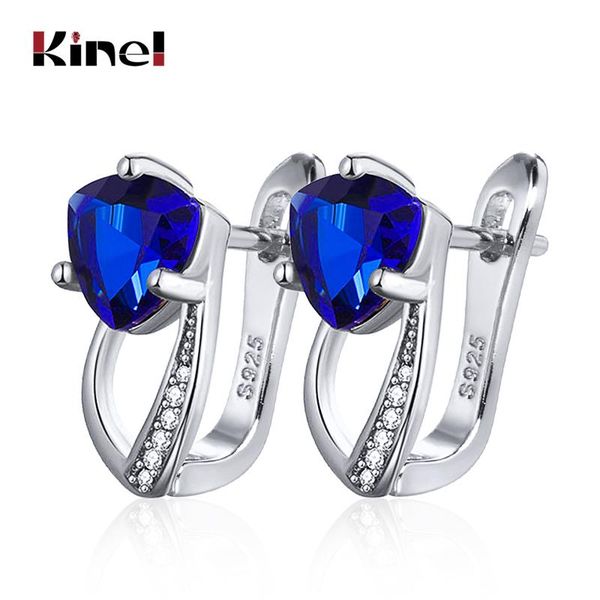 

kinel fashion cz zircon bridal wedding stud earrings silver color geometric blue stone for women party boho jewelry, Golden;silver
