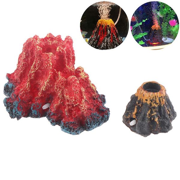 

2styles creative aquarium volcano shape & air bubble stone oxygen pump fish tank ornament aquatic supplies decorations