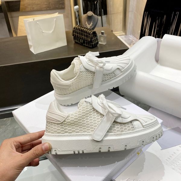 

real leather hook loop thick bottom cut out casual shoes leisure brand luxury designer mesh platform sneakers women ins, Black