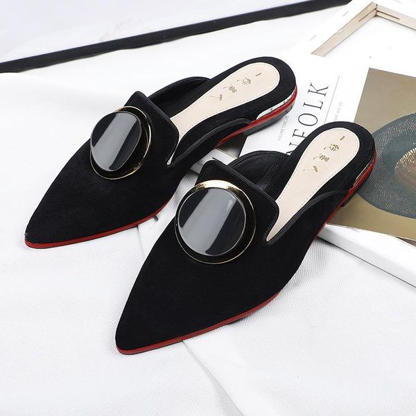 

slippers cover toe flock low soft flat shoes female slides slipers women shallow fashion loafers mules comfort 2021 luxury, Black