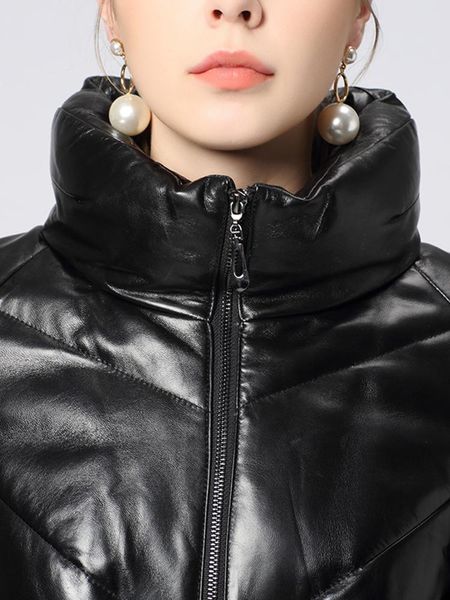 

women's leather & faux 2021 down for women, sheepskin winter coat, kurtki damskie long genuine jacket 7171, Black