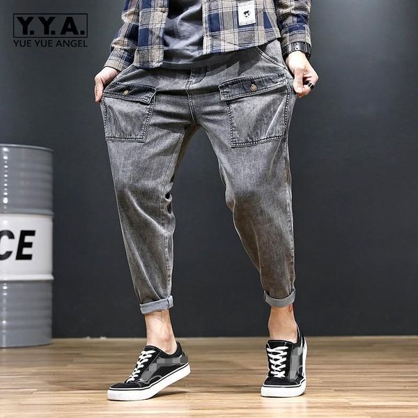 

vintage stretchy fashion safari style mens denim harem pants summer thin casual loose fit ankle length male trousers plus size men's je, Blue