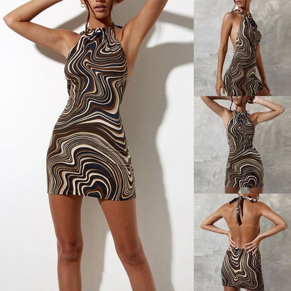 

casual dresses women's printed backless lace-up dress variegated, Black;gray