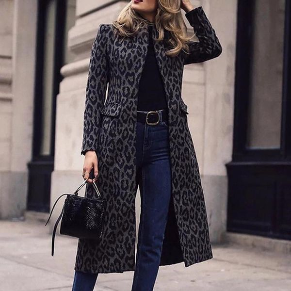 

women's wool & blends leopard print overcoat women fashion winter jacket coat outerwear clothing, Black