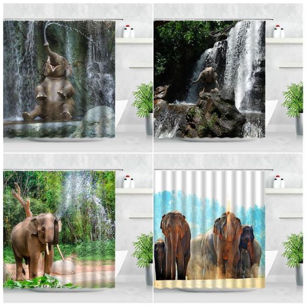 

cute elephant shower curtains funny animals water spray waterfall natural color art modern bathroom decor bath curtain set