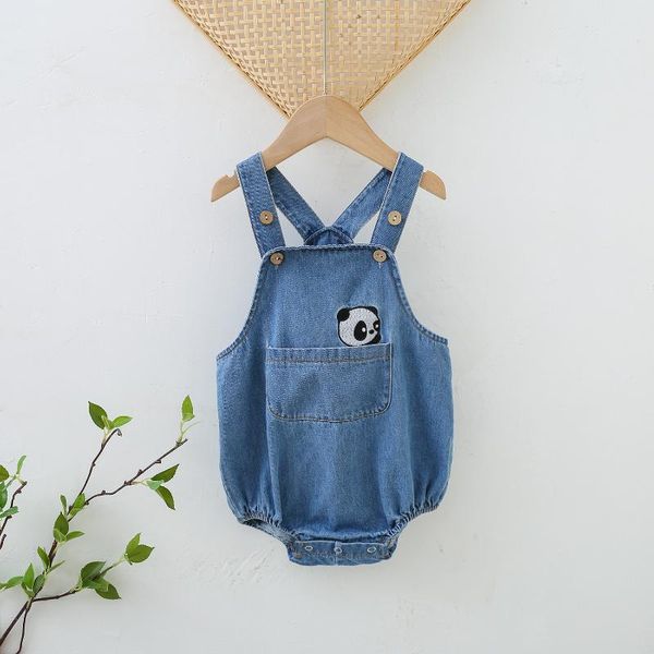 

jumpsuits born baby clothes summer 2021 girls boy cowboy children rompers cartoon sleeveless jumpsuit sling strap kids outfits, Blue