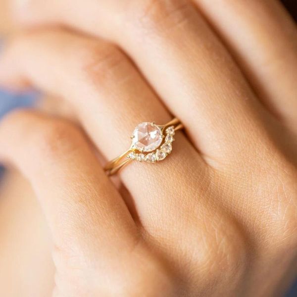 

wedding rings 2 pcs/set simple white zircon crystal engagement ring set for women party jewelry copper hand accessories size 6-10, Slivery;golden