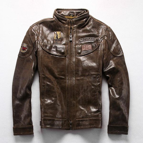 

men's leather & faux 2021 fashion genuine jacket men green sheepskin short stand collar motorcycle biker real coat, Black