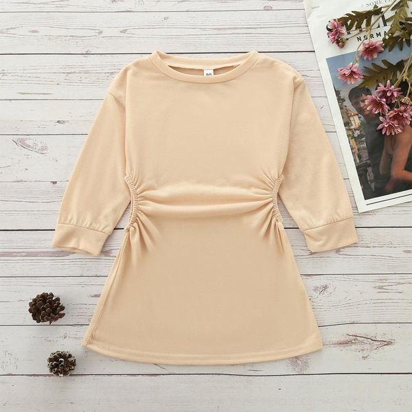 

girl's dresses focusnorm 3-8y autumn kids girls fashion dress outwear solid long sleeve high waist hollow out a-line, Red;yellow