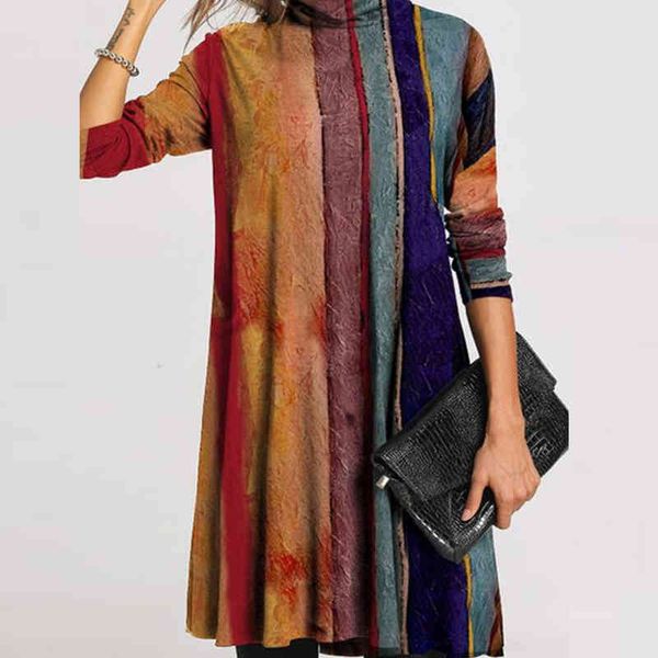 

2021 winter turtleneck warm vintage print dress women autumn elegant long sleeves patchwork dresses female casual loose vestidos, Black;gray