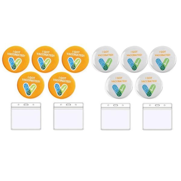 

pins, brooches 5pcs i got vaccinated pin buttons vaccine mini pins badge cute round commemorative with 2pcs transparent cards, Gray