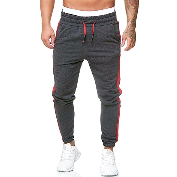 

autumn fashion casual pants for men solid drawstring elastic waist clothing sports joggers male side striped sweatpant men's, Black