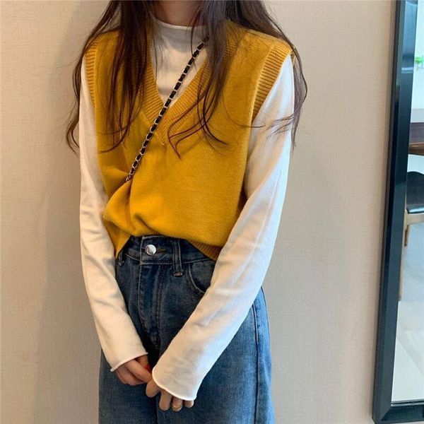 

women's sweaters knitted vest women autumn korean fashion v-neck solid college-style students sleeveless woman knit waistcoat casual cl, White;black