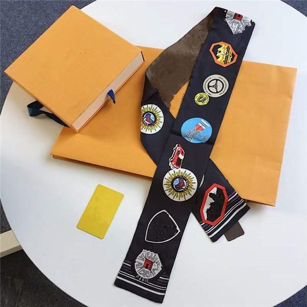 

small silk scarf for women 2021 new print handle bag ribbons brand fashion head scarf small long skinny scarves whole 8x120cm, Blue;gray