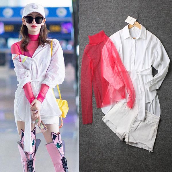 

summer qiwei star same white sunscreen long shirt slim middle women's jackets, Black;brown