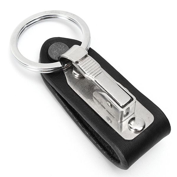 

1pc fashion hanging keychain key ring clip on belt genuine leather key chain stainless steel detachable holder, Silver
