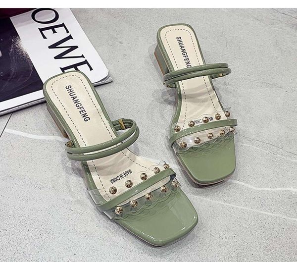 

summer medium thick heel sandals fashion large women, Black