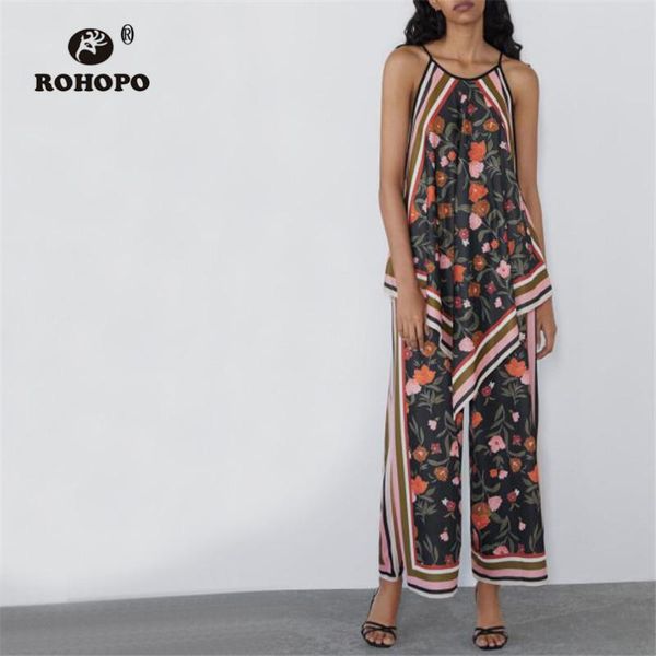 

women's pants & capris rohopo woman floral side striped vintage wide leg pant iris flower retro full length trousers #2373, Black;white