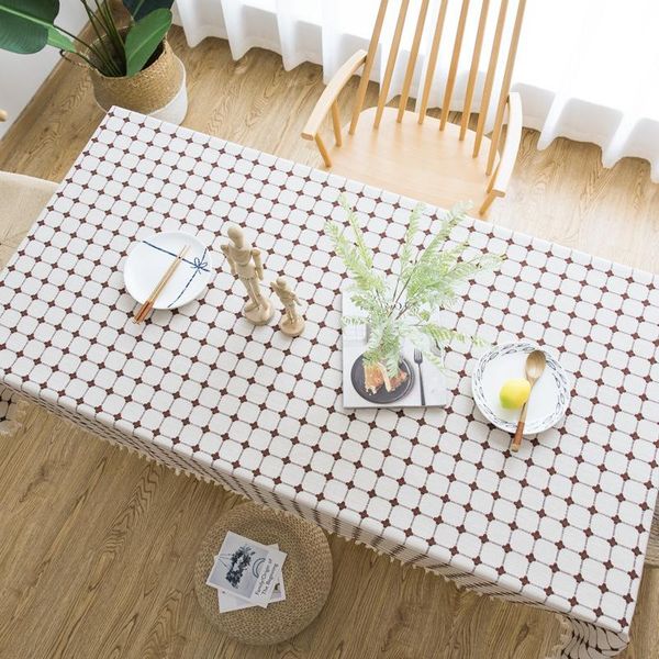 

table cloth 90x140cm,110x110cm,small size simple embroidery grid tablecloth, cotton and linen mat