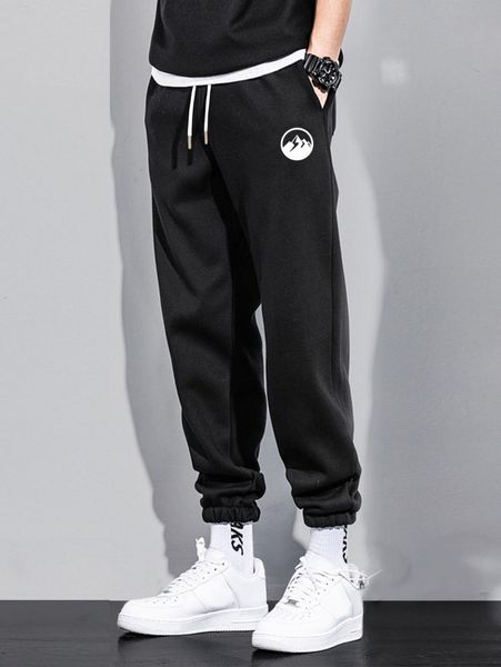 

men slant pocket mountain print sweatpants m9xq#, Black